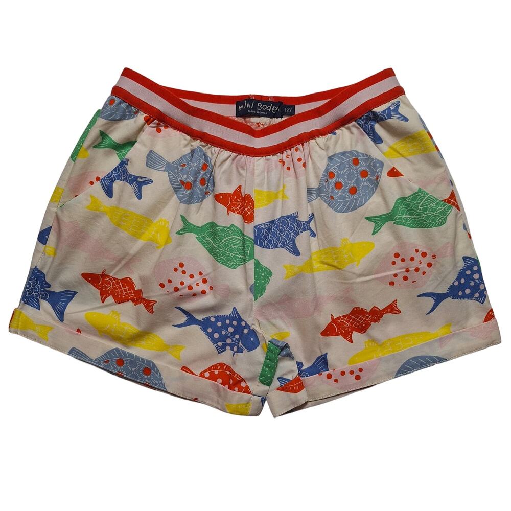 Mini Boden cotton poplin fish print shorts